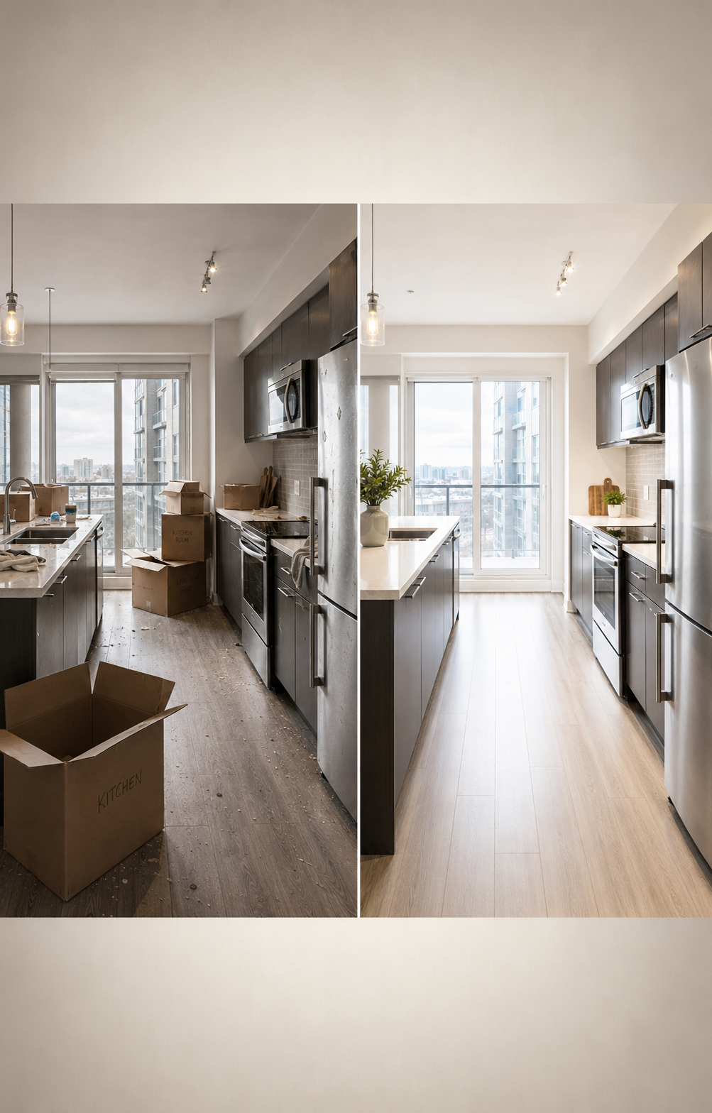 Calgary move-out kitchen cleaning — before and after transformation